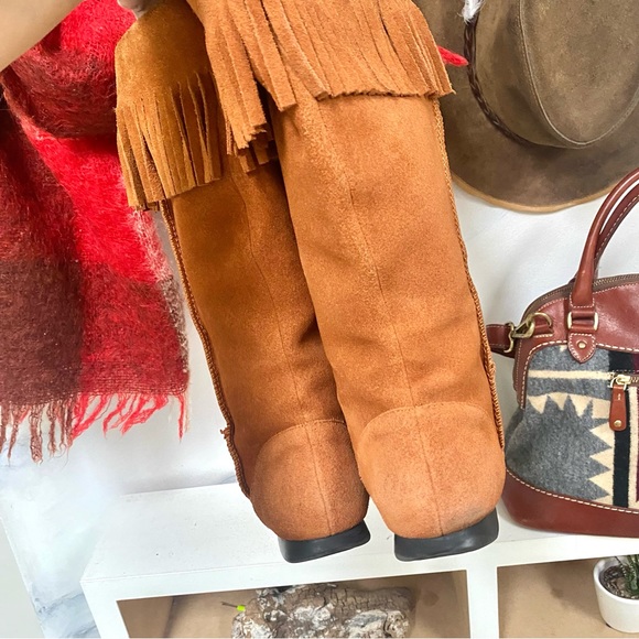 80s/90s Sweet fringe leather suede vintage boho booties hippy/retro/native vibe - Picture 6 of 10